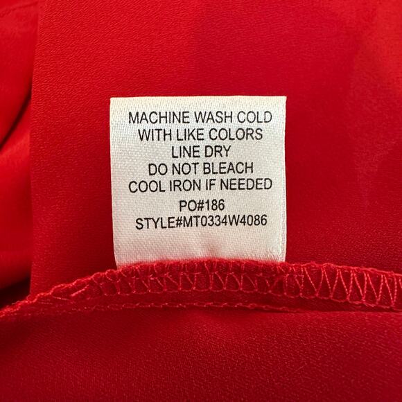 Bobeau Top WMNS S Oversized Boxy Chiffon Red Pullover Round Neck Short Sleeves - Picture 7 of 7